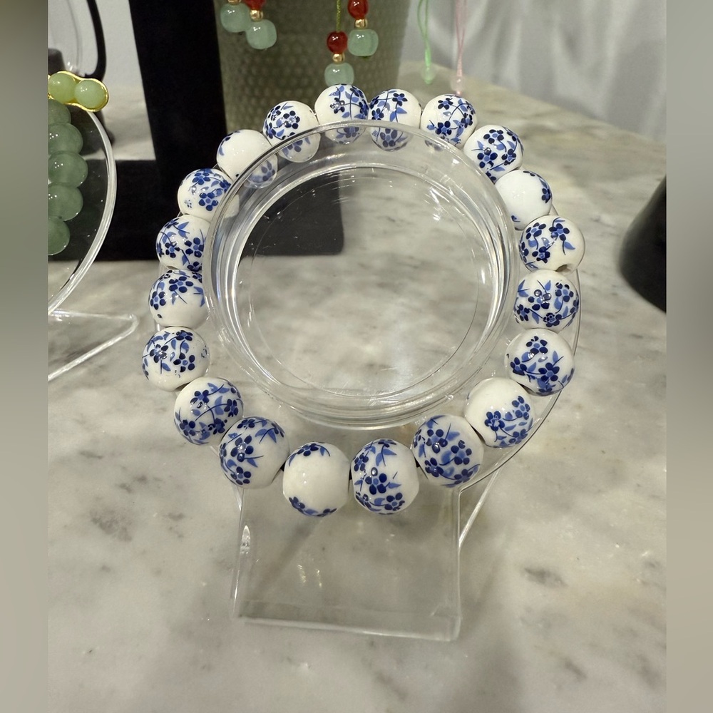 Blue and White Ceramic Bead Bracelet